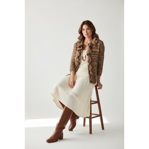 Ruby Rd Cardigan Sweater Women's XL Petite Boho Chic Artsy Ruffle Old Money